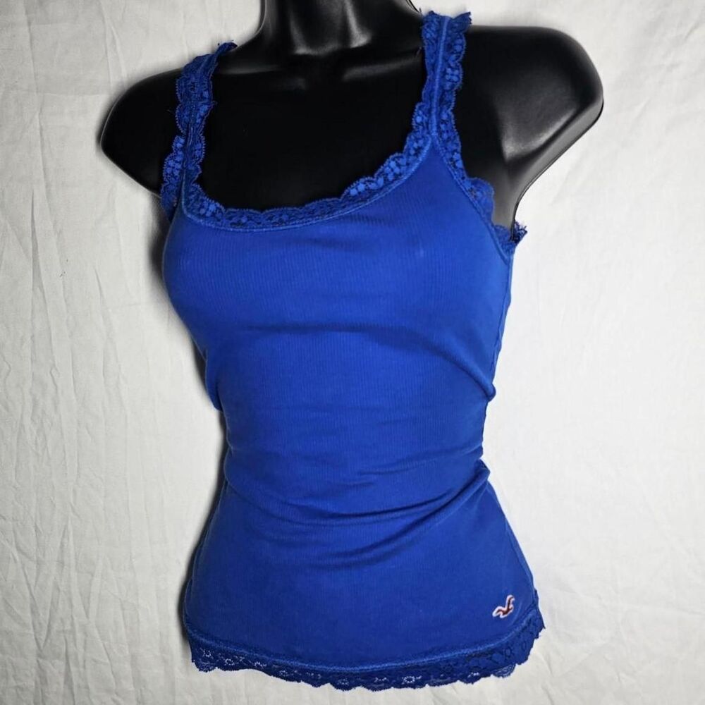 y2k 2010s royal blue lace trim hollister tank top